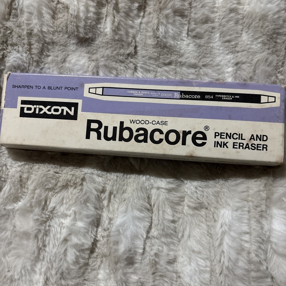 Vintage NOS Box of 12 DIXON Rubacore No.854 WOOD-CASE PENCIL & INK ERASER C Pics
